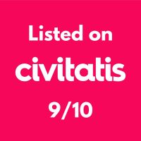 Pink background with text: 'Listed on civitatis 9/10' in white.