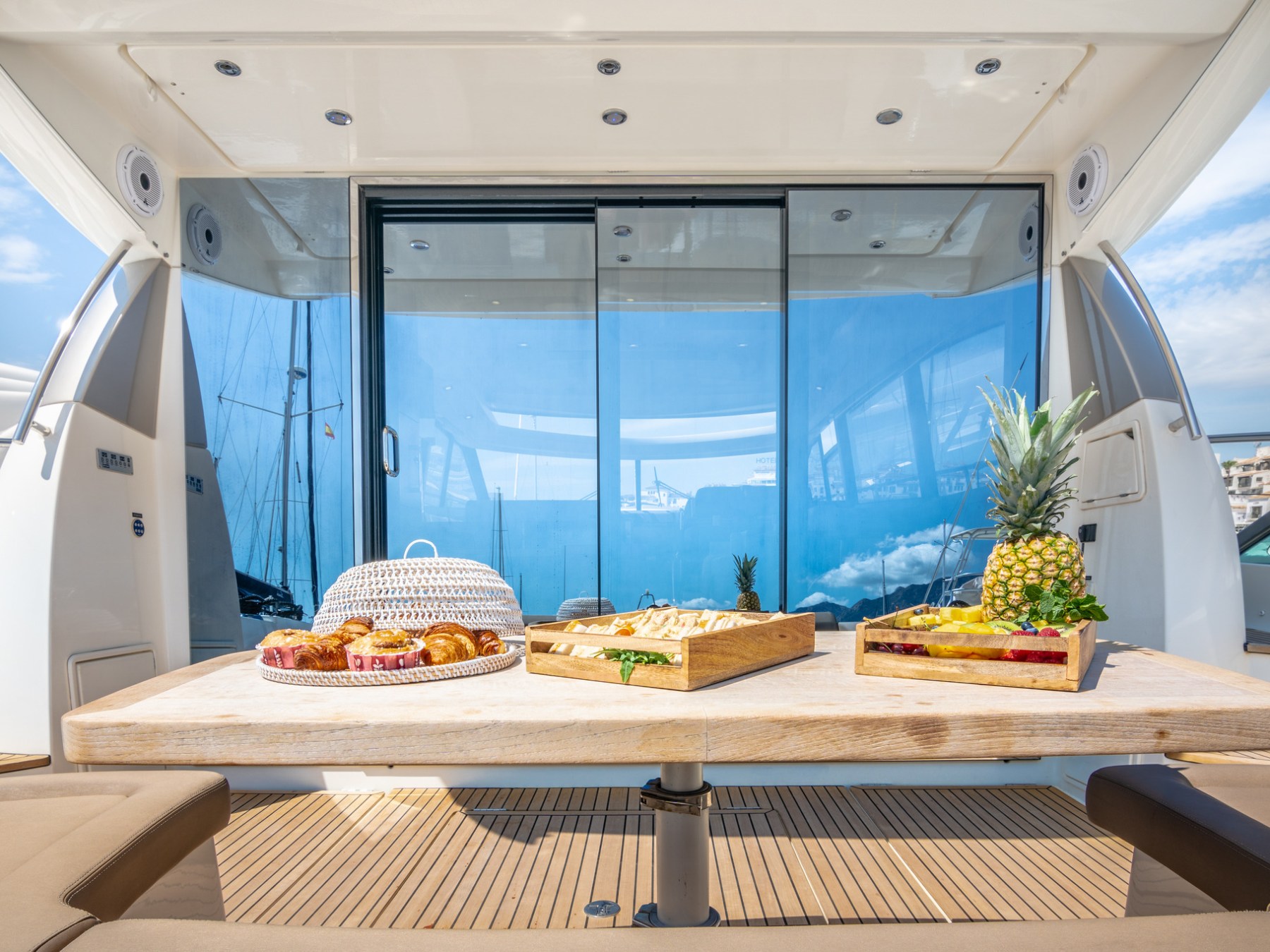 a pizza sitting on top of a building