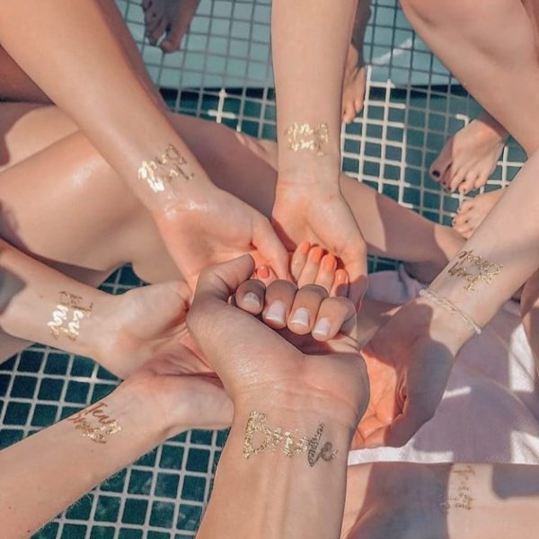 a woman sitting on a table