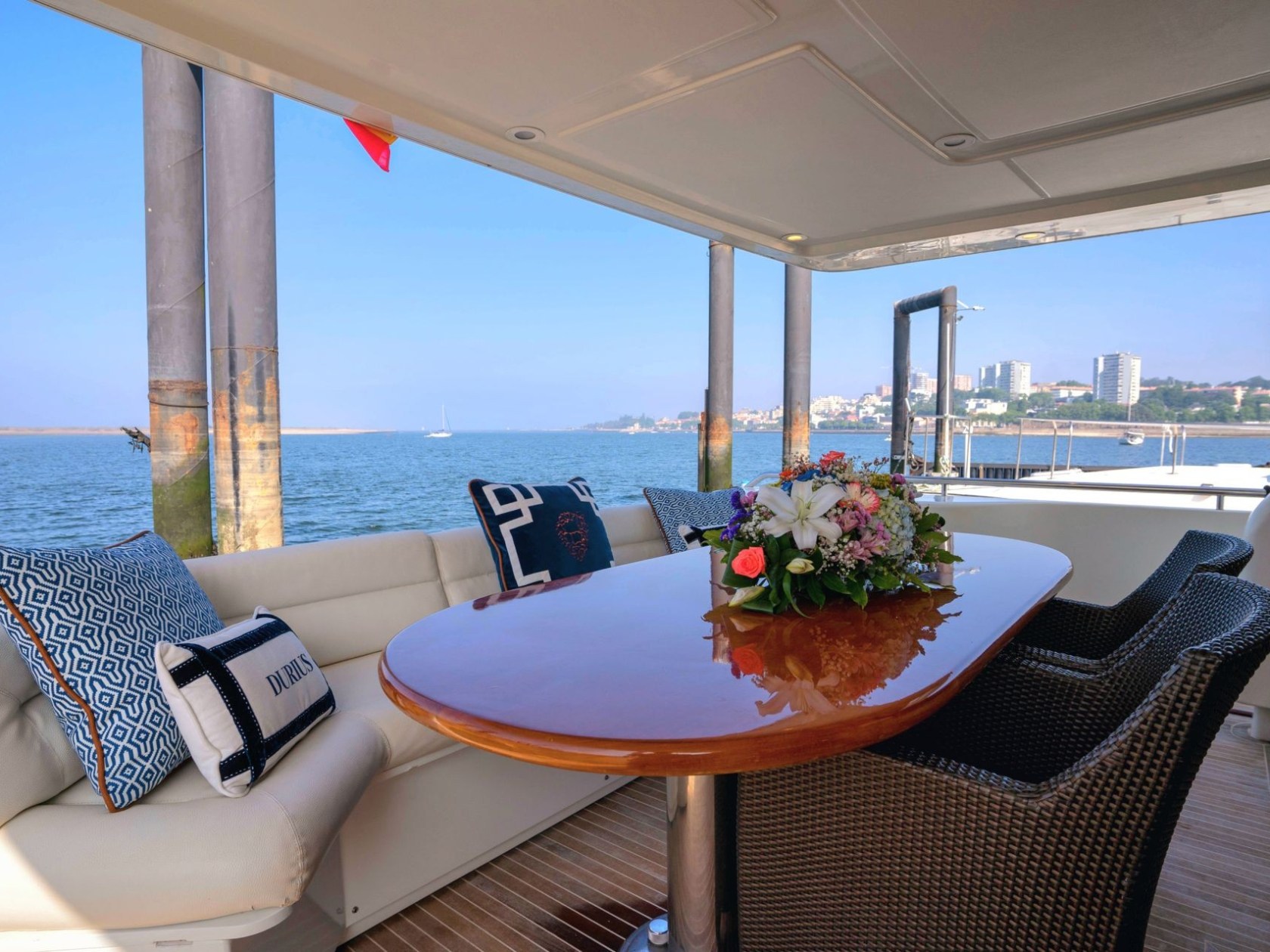 a chair sitting in front of a pool of water