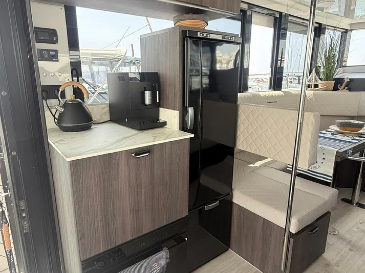 a kitchen with a table in a room